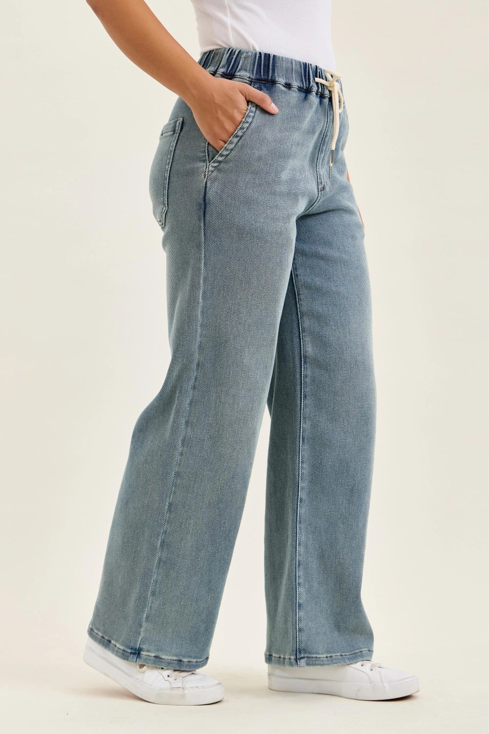 Judy Blue Tie Waist Baggy Aged Stone Denim
