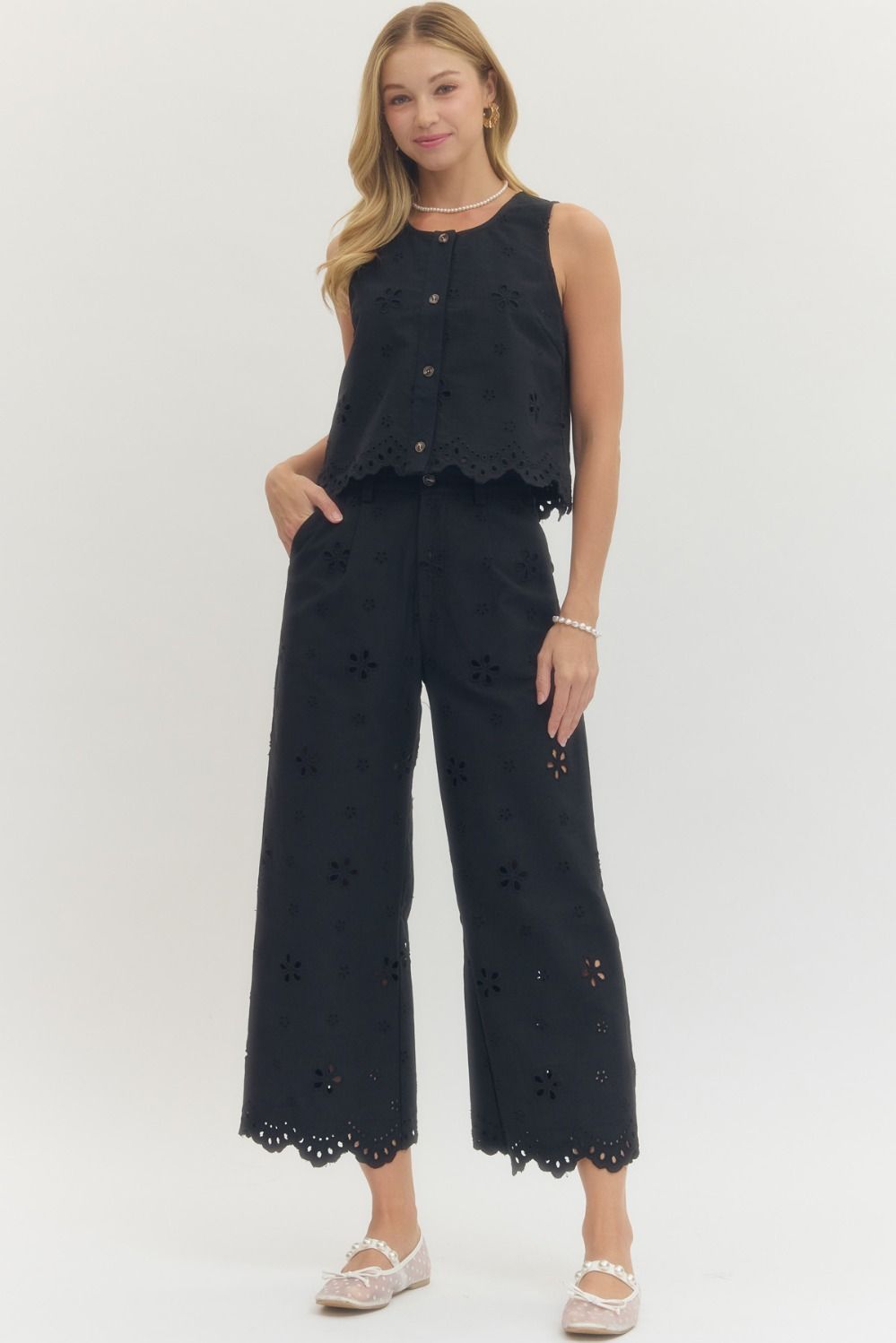 Eyelet Scalloped Pants