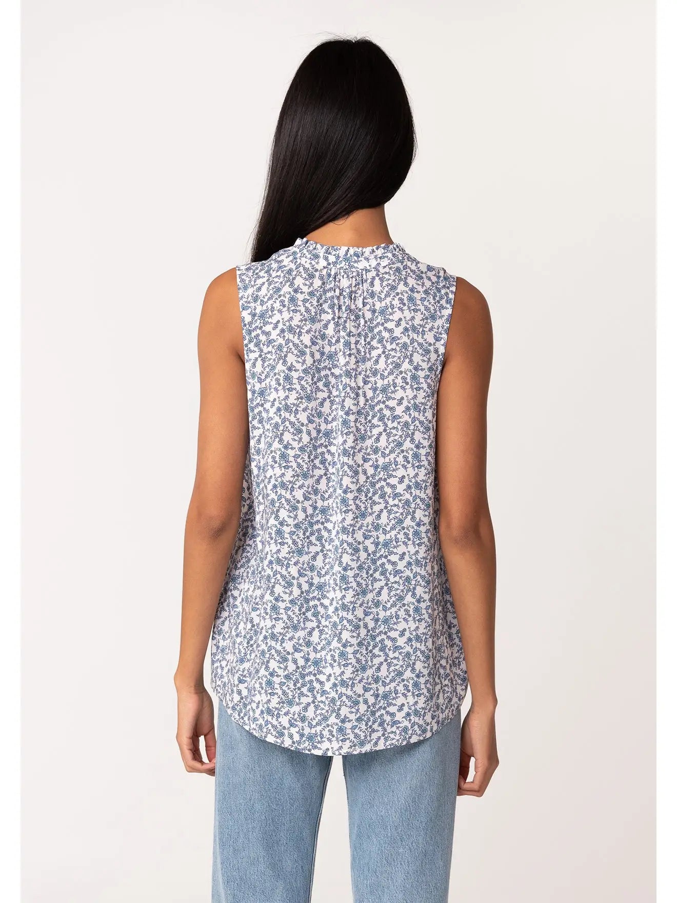 Sleeveless Ruffle Split Neck Button Front Top