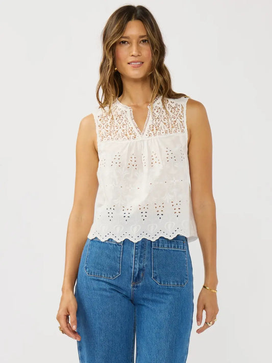 Sleeveless White Eyelet Tank