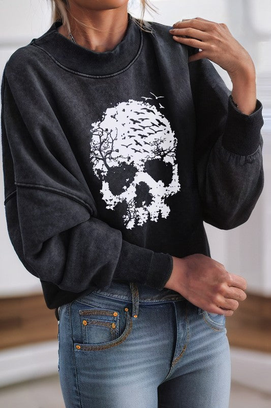 Skull Drop Shoulder Sweatshirt