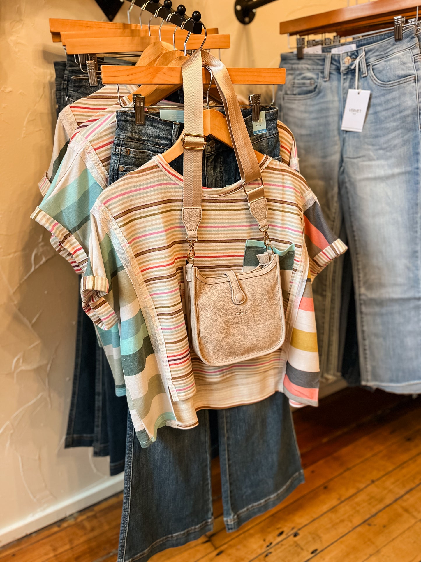 Short Sleeve Multi Stripe French Terry  Tee