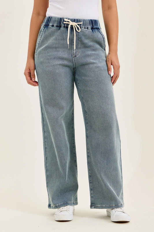 Judy Blue Tie Waist Baggy Aged Stone Denim