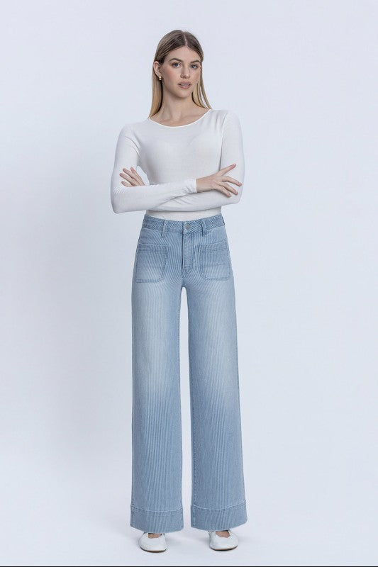 High Rise Stripe Patch Pocket Trouser
