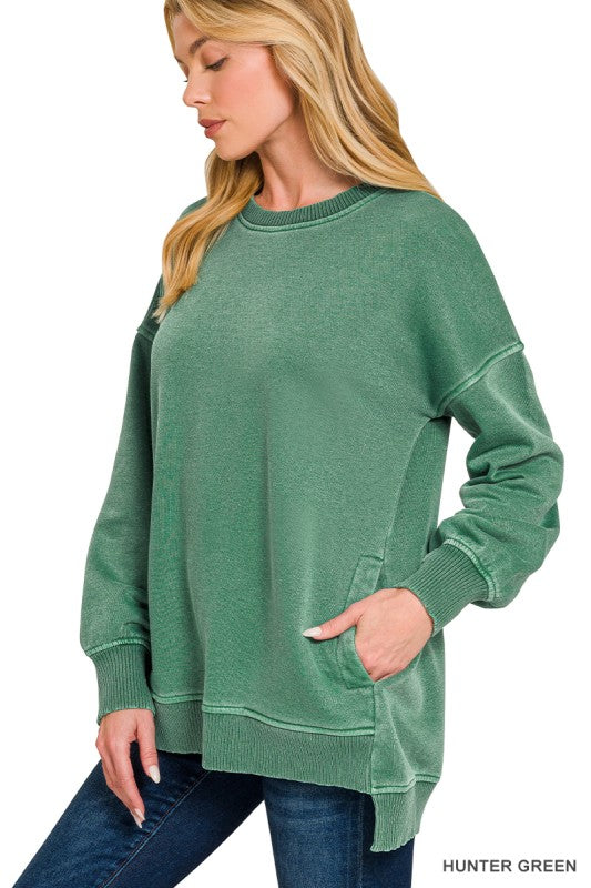 Hi Lo Fleece Pocket Sweatshirt Pigment Dyed