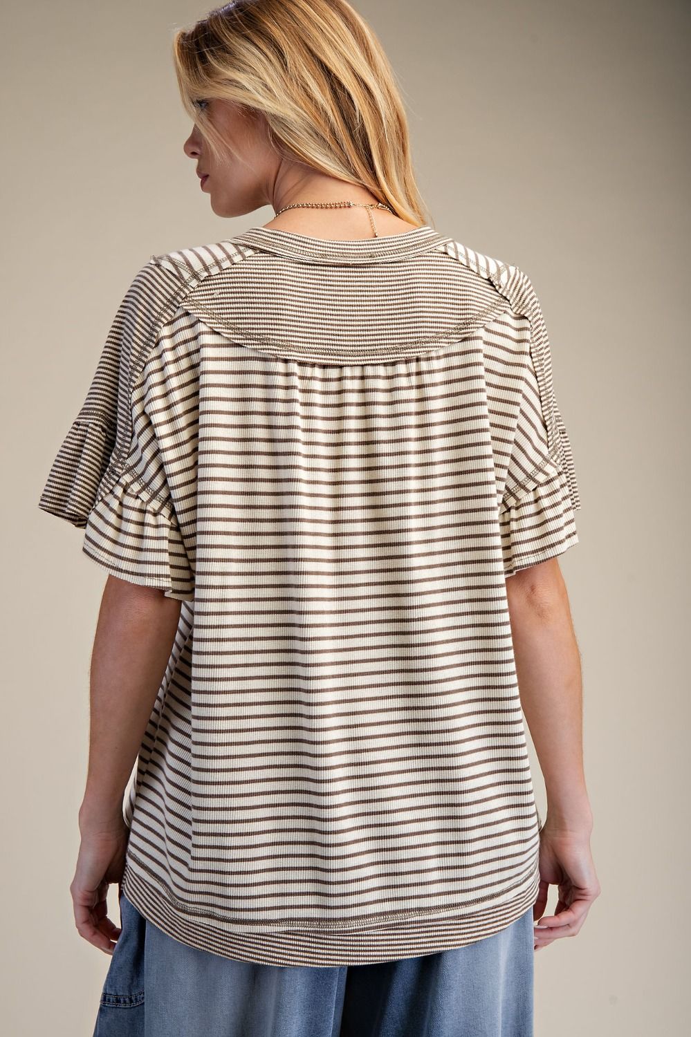 Easel Stripe V Neck Top