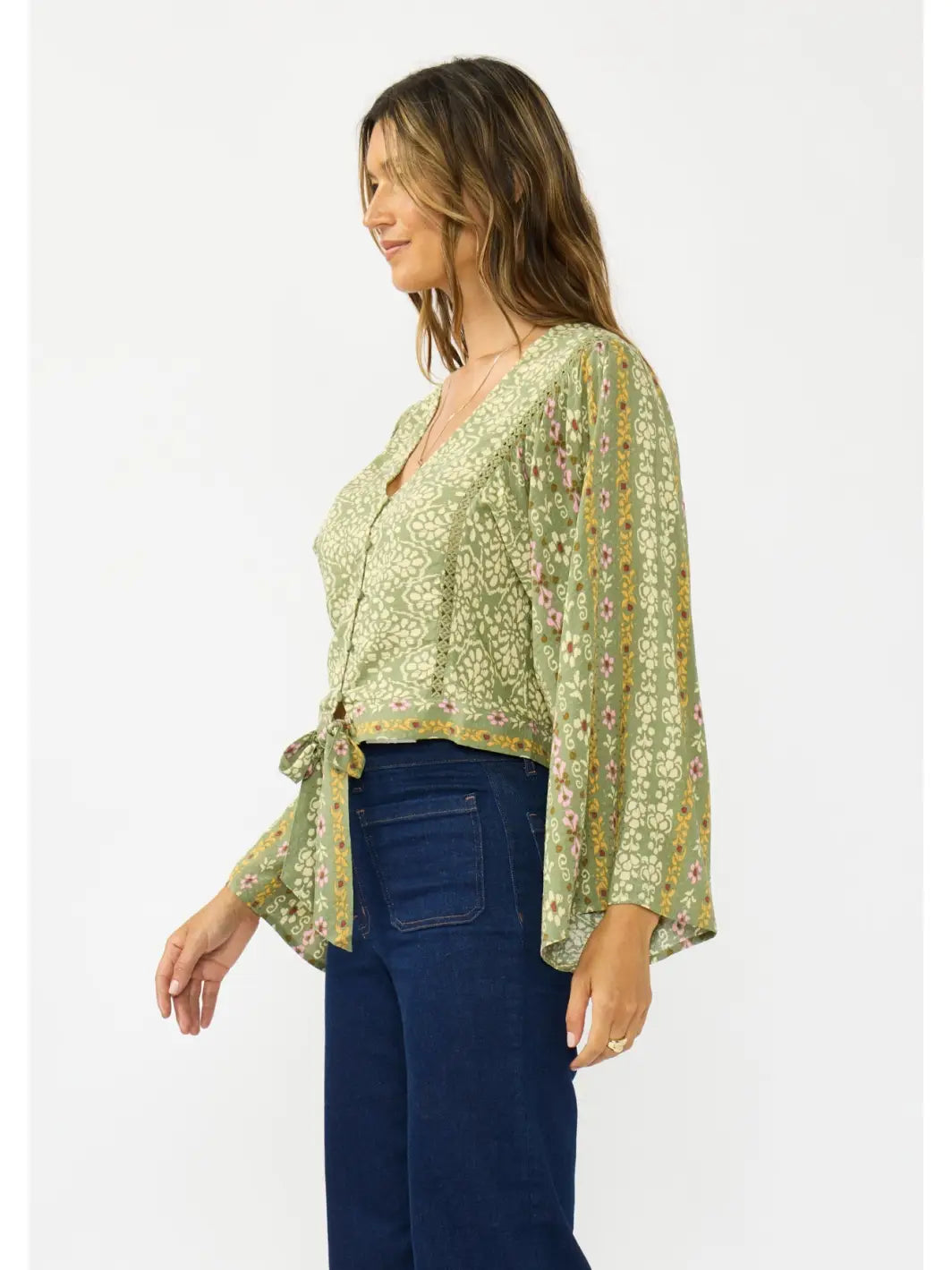 Olive Green Boho Print Top