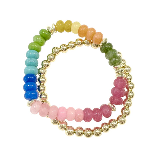 Bright Rainbow Bracelet Set w Gold Bracelet