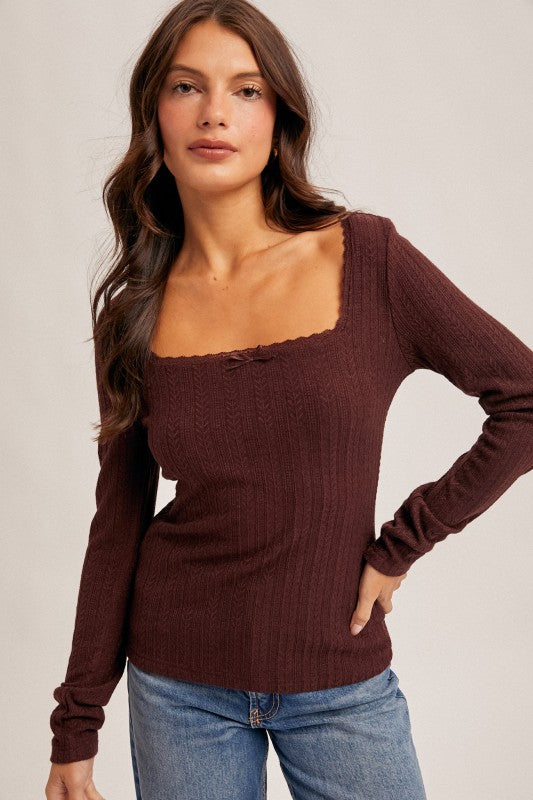 Lace Trim Brown Top
