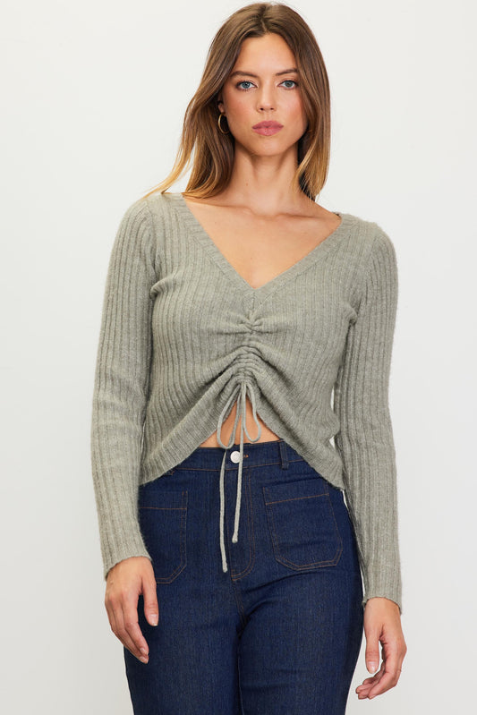 Scrunched Olive Soft Sweater