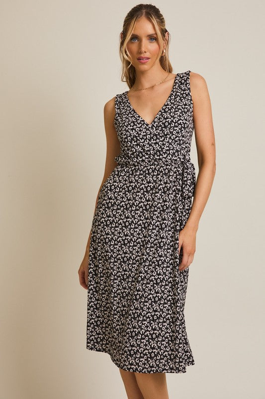 Black/Ivory Floal Jersey Dress
