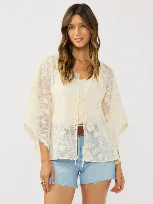 Embroidered Tie Front Coverup