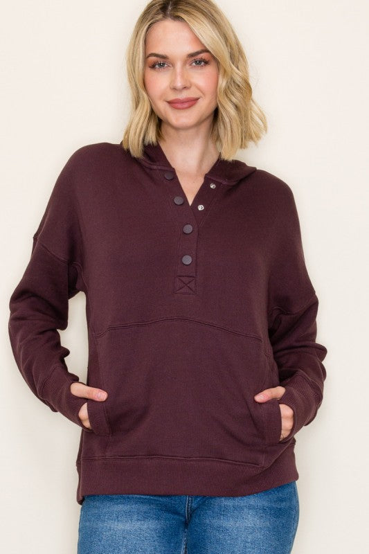 Button Down Kangaroo Pocket Hoodie