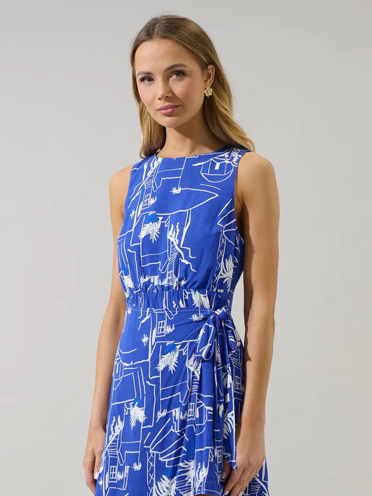 Blue and White Mims Town Wrap Dress