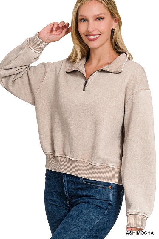 Acid Wash Fleece Half Zip