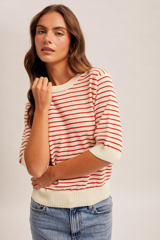 Red and cream stripe sweater
