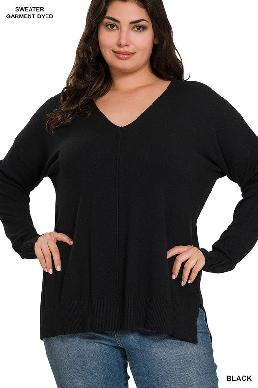 Curvy Front Seamed Sweater