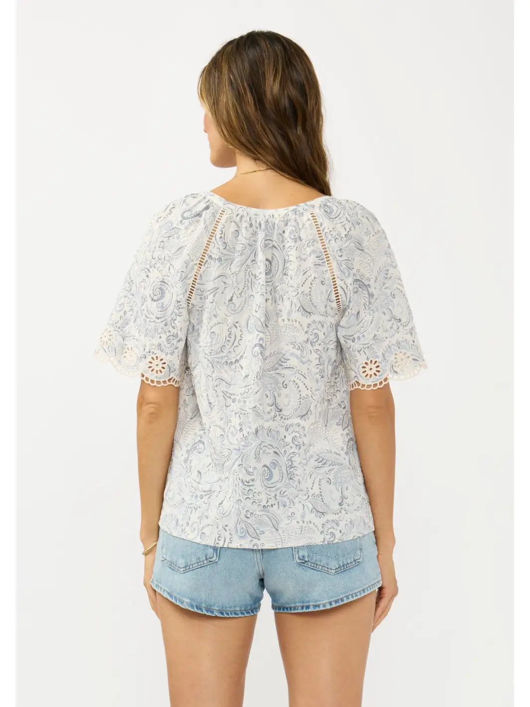 Embroidered Lace Trim Raglan Top