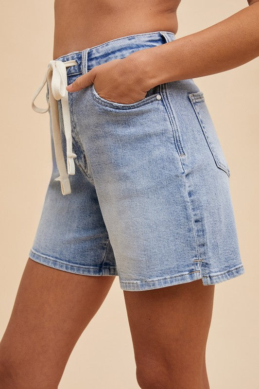 Front Tie Stretch Denim Shorts