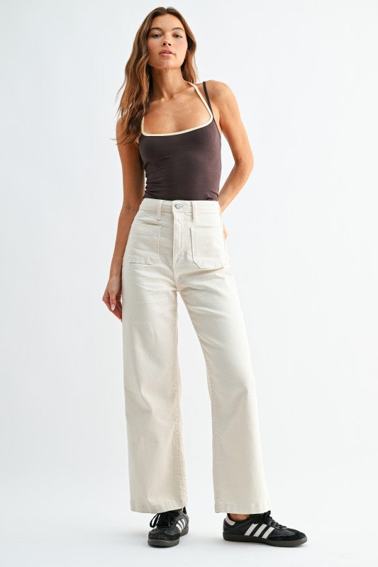 Cream Patch Pocket Wide Leg