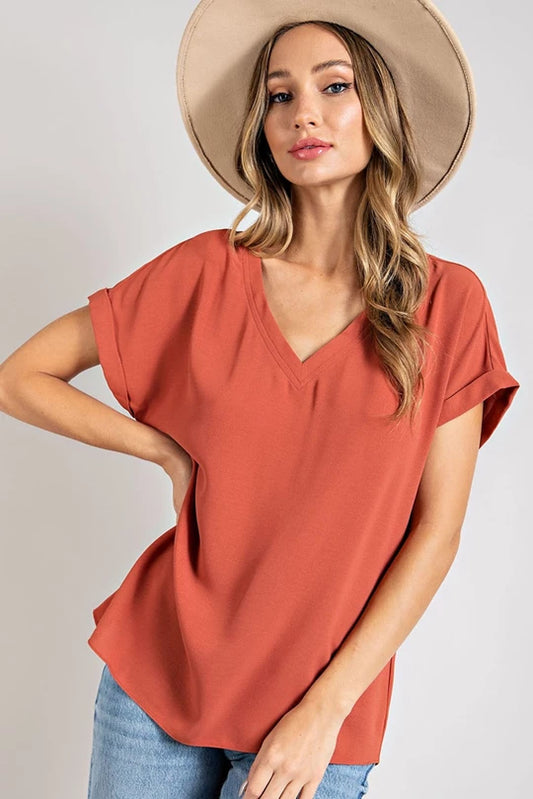 V-Neck Cuff Short Sleeve