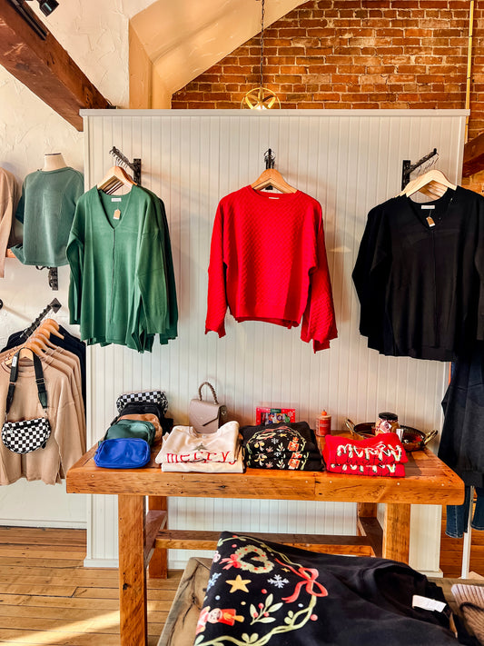 Herringbone Textured Red Knit Sweater