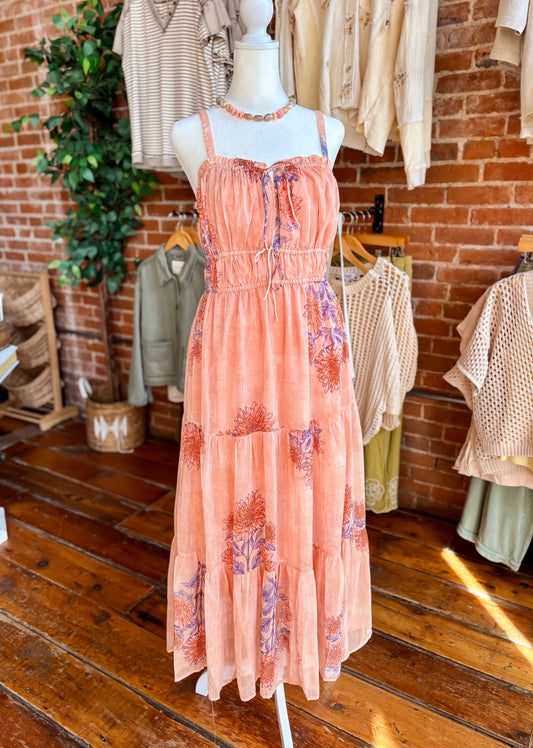Coral Floral Front Tie Dress