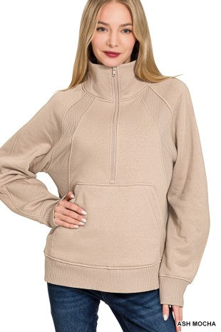 Half Zip Kangaroo Pocket