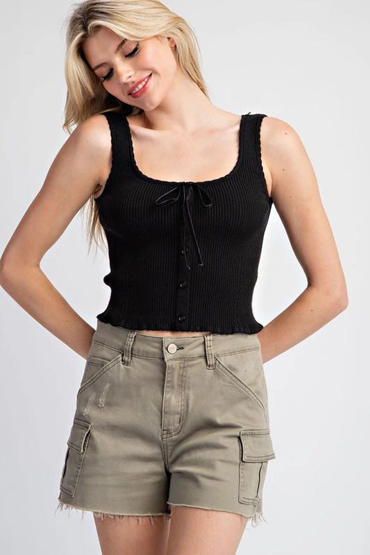 Black Square Neck Tie Top