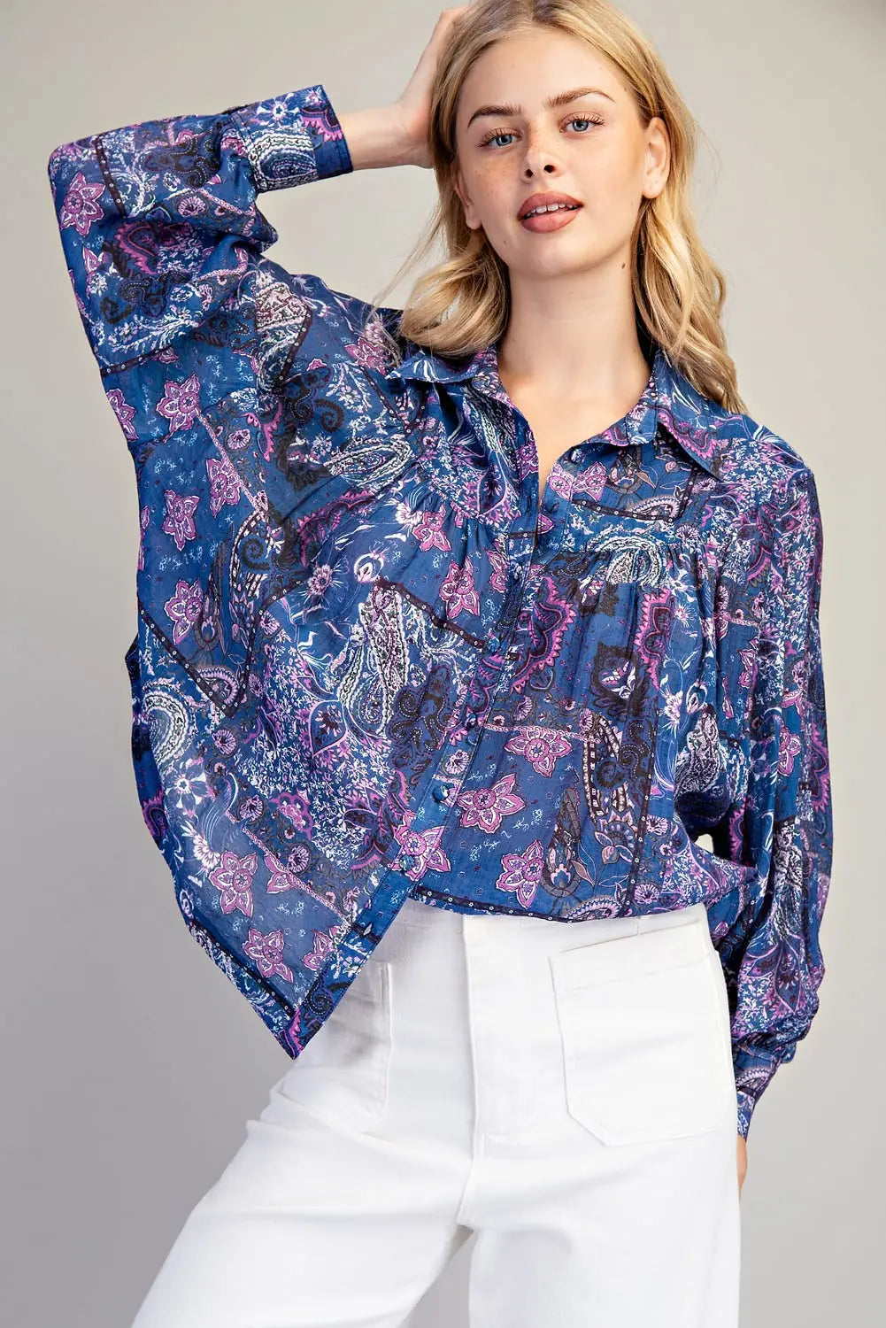 Paisley Navy Print Top