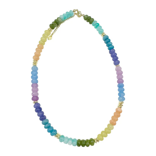 Rainbow Necklace w Gold Beads