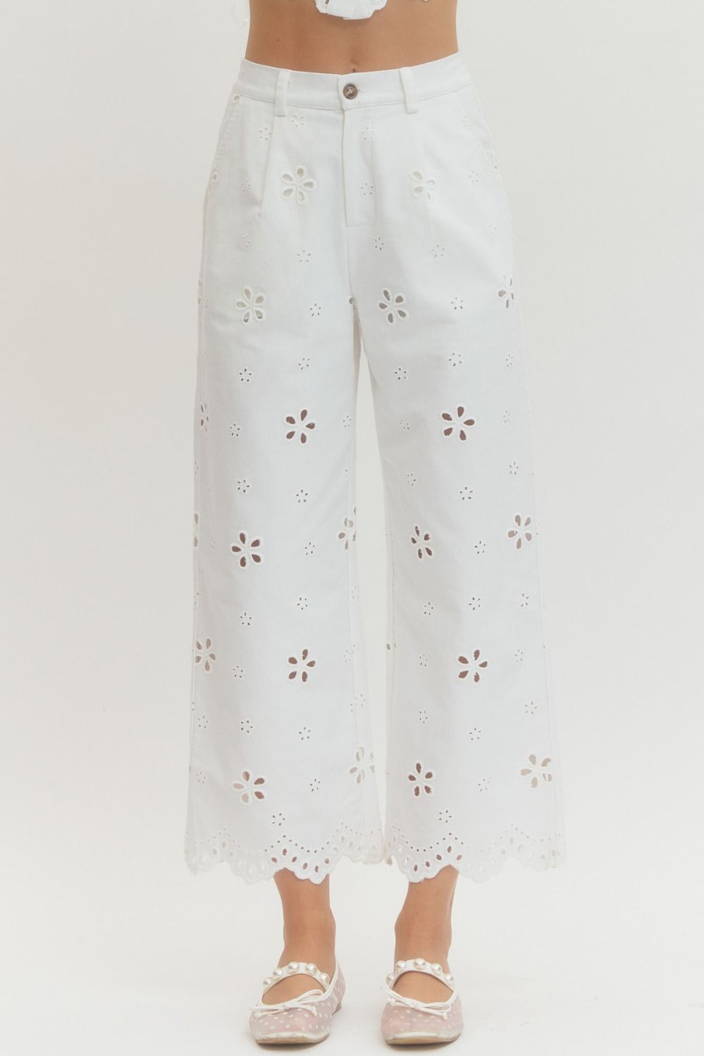Eyelet Scalloped Pants