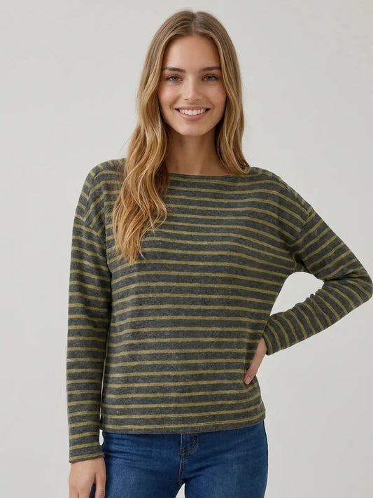Ash/Mustard Drop Shoulder Stripe Top
