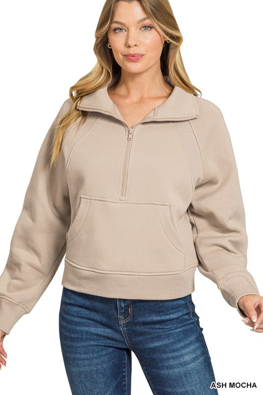 Kangaroo Pocket Waist Length Fleece Sweatshirt