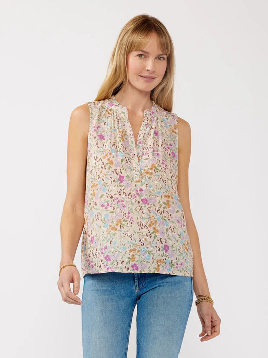 Floral Rayon Eyelet Button Front Tank