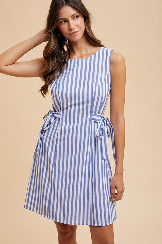 Blue/Ivory Linen Blend Stripe Dress