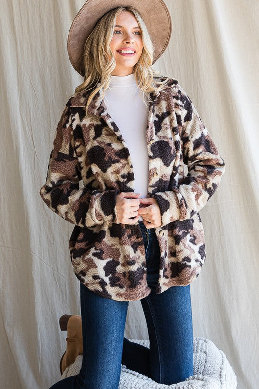 Camo Print Sherpa Jacket