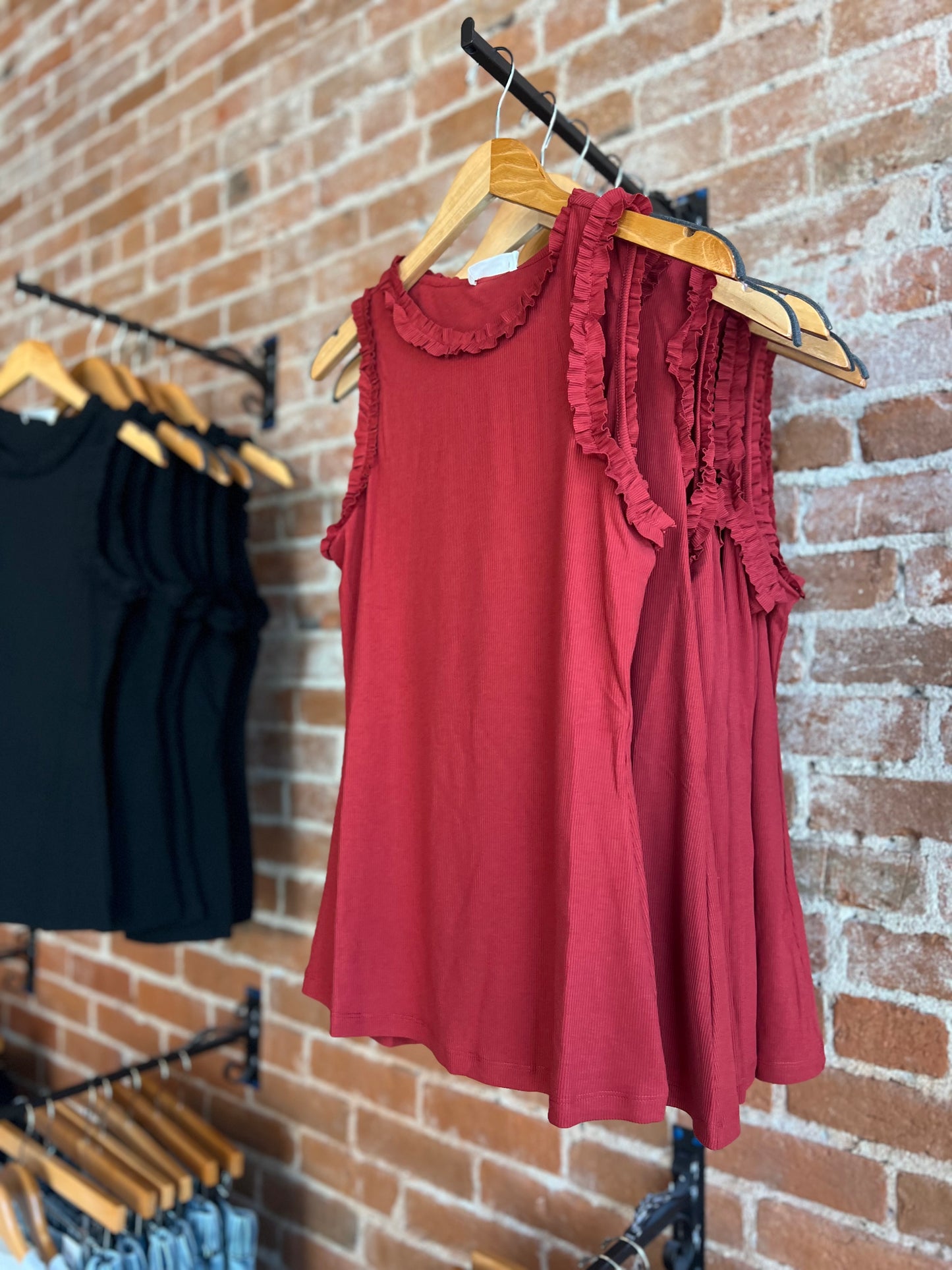 Black Ruffle Sleeve Tank