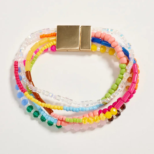 Multilayer Blue Beaded Bracelet with Gold Magnetic Clasp