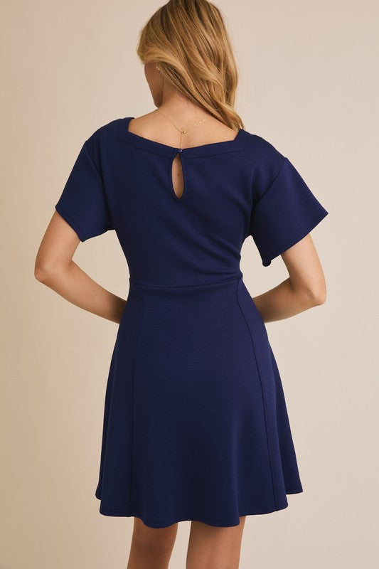 Navy Square Neck Dress