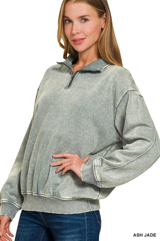 Acid Washed Half Zip Classic Length