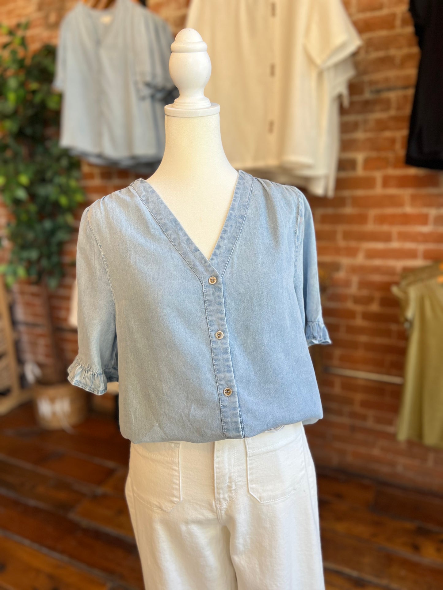 Denim Ruffle Sleeve Top