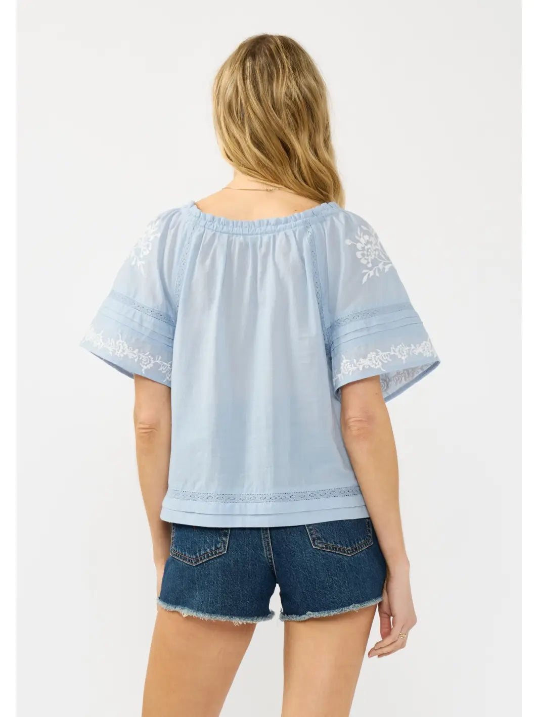 Embroidered Raglan V Neck Top