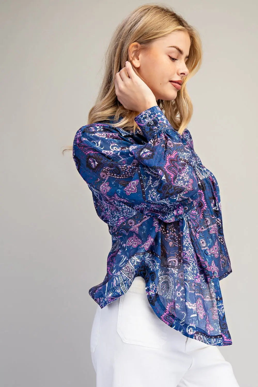 Paisley Navy Print Top