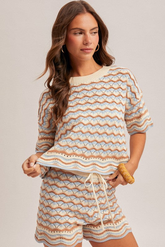 Blue/Taupe Cotton Stripe Sweater