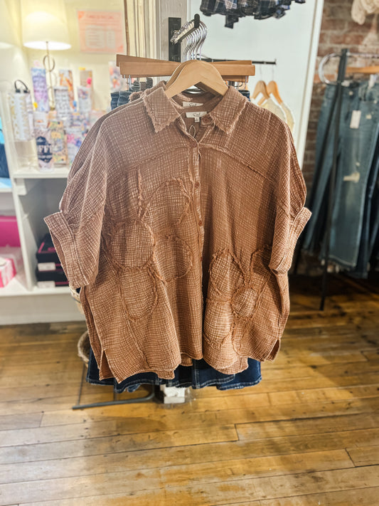 Flower Patch Gauze Mocha Top