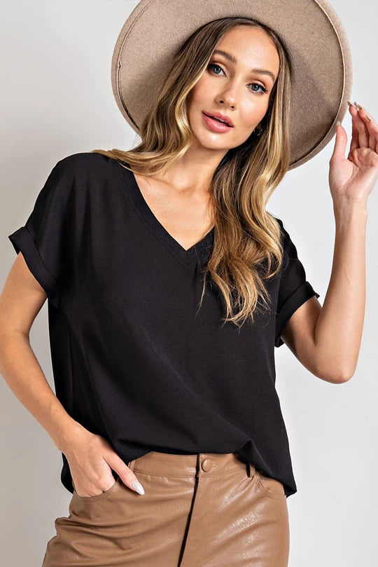 V-Neck Cuff Short Sleeve