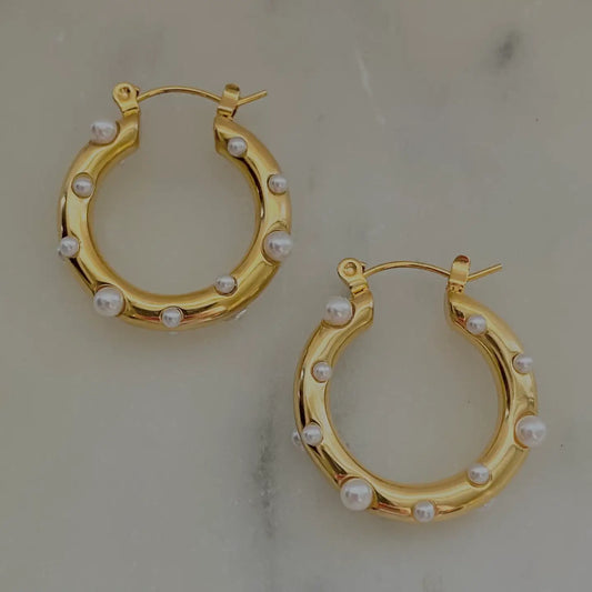 Pearl Gold Hoops