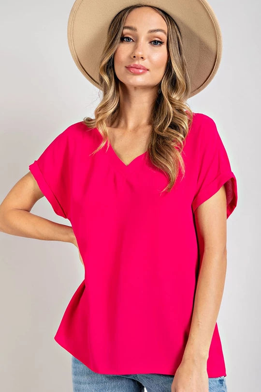 V-Neck Cuff Short Sleeve