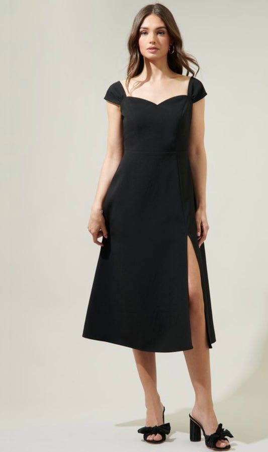 Black Midi Slit Front Dress